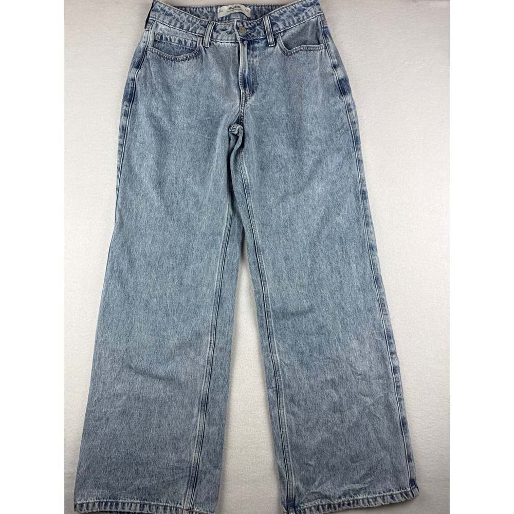 Hollister Curvy Mid-Rise Baggy Jeans Light Wash Blue Wide Leg Denim Size 4R W27